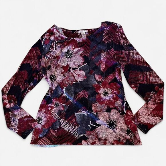 White Stag Tops - Y2K White Stag long sleeve top with floral print and sequin details red. Size: S